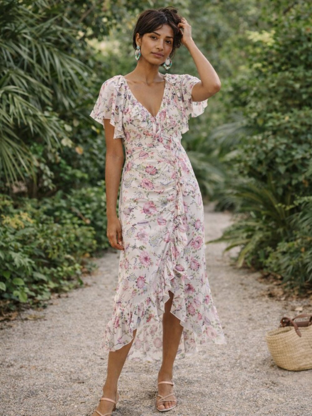 Cinq A Sept Sheila Floral Ruffle Midi Dress Pink